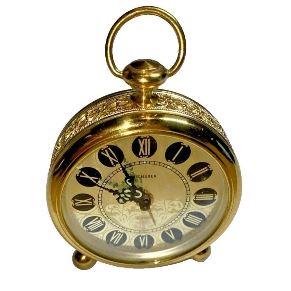 Vintage Bucherer Gold Plated Manual Wind Ladies Clock. RARE Germany gift